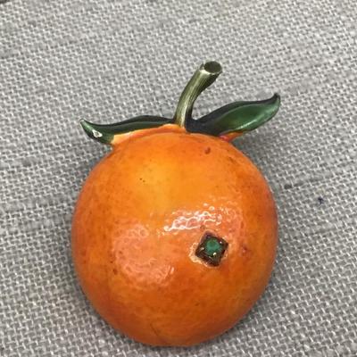 Vintage HAR Enamel Orange Fruit Brooch