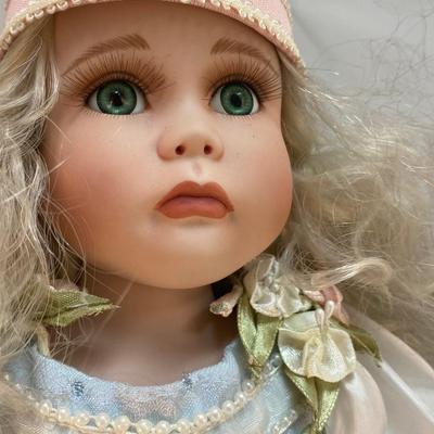 Vintage Porcelain Princess Rapunzel Bisque Soft Body Doll with Stand