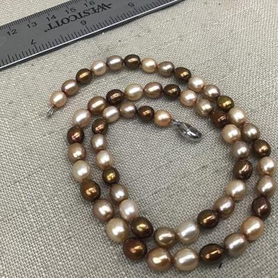 Taupe Champagne Bronze Pearl Necklace 925 Clasp
