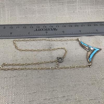 Vintage Navajo Signed Silver S Ray Turquoise Inlay Sterling Necklace