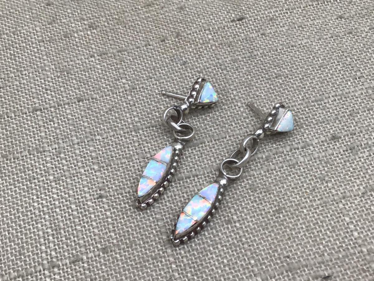 Vintage Opal Earrings Sterling Silver