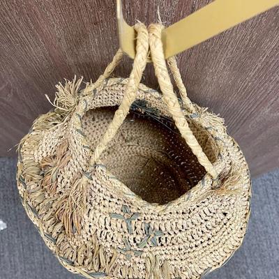 Straw Rattan Folding Basket Purse with Handles
