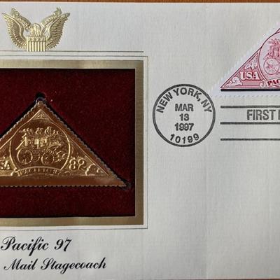 Pacific 97 US Mail Stagecoach Gold Stamp Replica First Day Cover