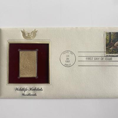Wildlife Habitats Woodlands Gold Stamp Replica First Day Cover