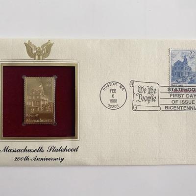 Massachusetts Statehood: 200th Anniversary Gold Stamp Replica First Day Cover