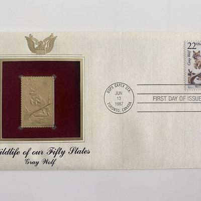  Wildlife of Our Fifty States Gray Wolf Gold Stamp Replica First Day Cover
