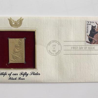Wildlife of Our Fifty States: Black Bear Gold Stamp Replica First Day Cover