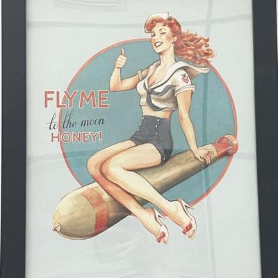 Fly Me to the Moon, Honey! Vintage Framed Wartime Pin Up Bombshell  Art Print