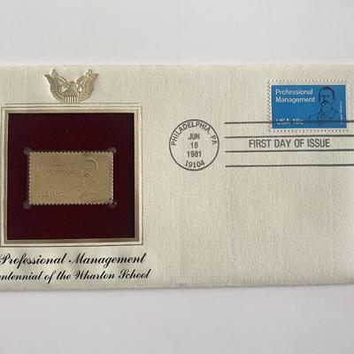 Professional Management Centennial of the Wharton School Gold Stamp Replica First Day Cover