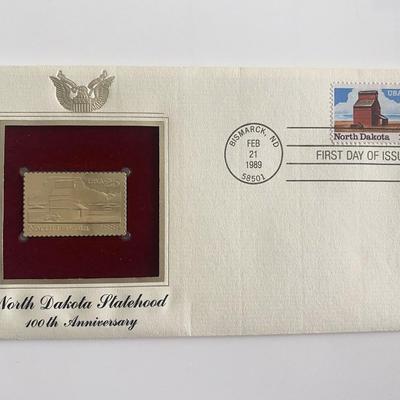 North Dakota Statehood 100th Anniversary Gold Stamp Replica First Day Cover