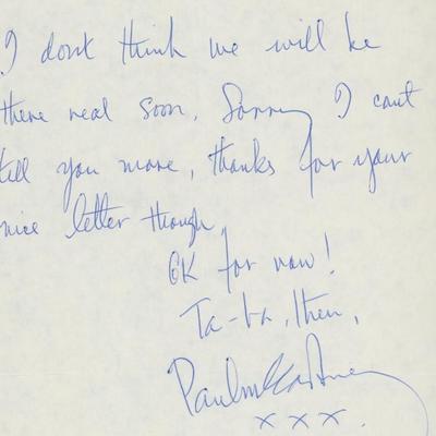 Paul McCartney hand written signed note