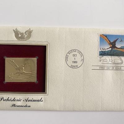  Prehistoric Animals: Pteranodon Gold Stamp Replica First Day Cover