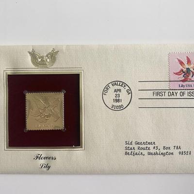 Flowers Lily Gold Stamp Replica First Day Cover