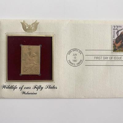  Wildlife of Our Fifty States Wolverine Gold Stamp Replica First Day Cover