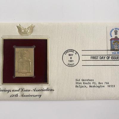 Savings and Loans Associations 150th Anniversary Gold Stamp Replica First Day Cover