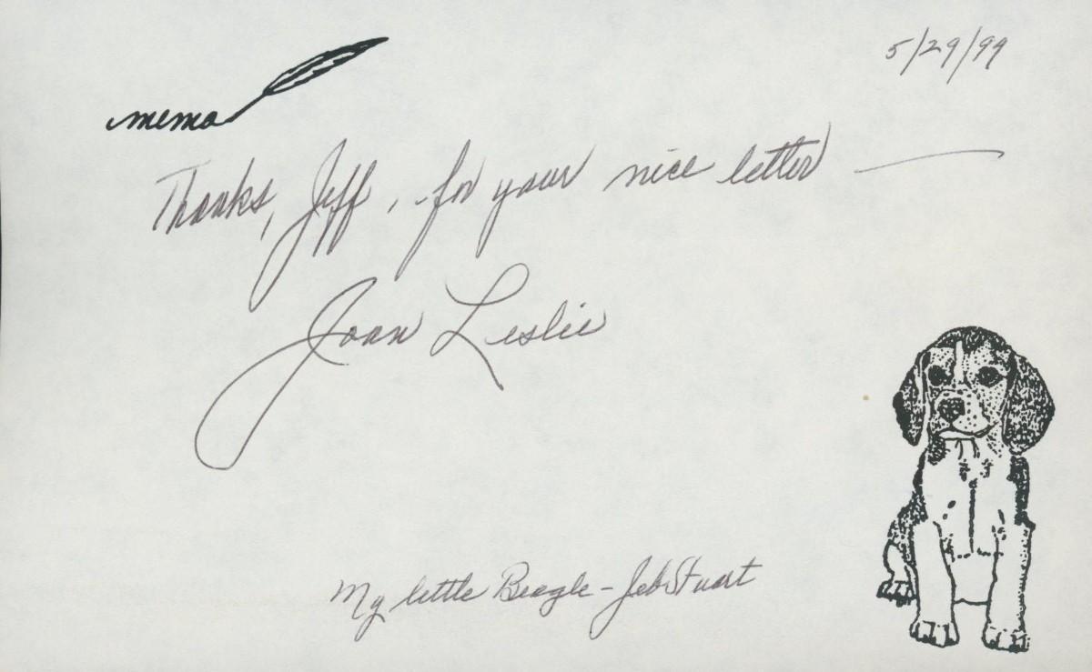 Joan Leslie signed note | EstateSales.org