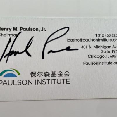 Former United States Secretary of the Treasury Henry Paulson
signed business card