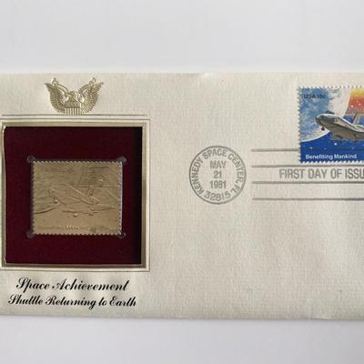 Space Achievement Shuttle Returning to Earth Gold Stamp Replica First Day Cover