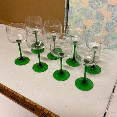 Green Stem Wine Glasses.