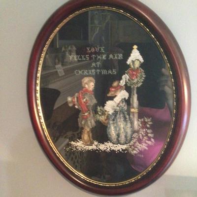 1096 Christmas Needlepoint Framed Art