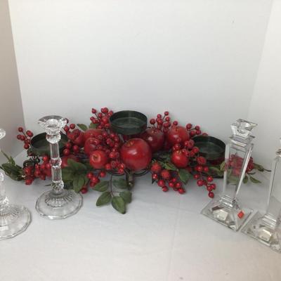 1088 Holiday Mantle Decor & Crystal Candlesticks