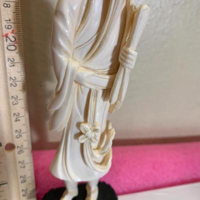 Antique Carved Bone Asian Figurine on a Wooden Base