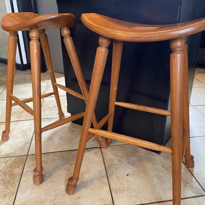 Amish Solid Oak Wood Saddle Seat Bar/Counter Stool Vintage Rustic Country