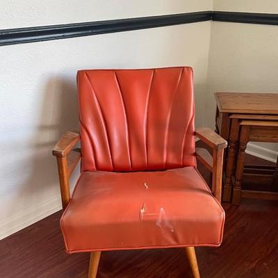 Orange Leather Mid Century Chair