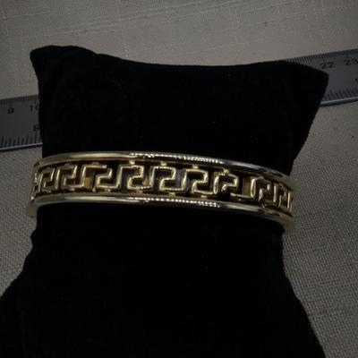 Greek Key Gold Band Bracelet , Hinged