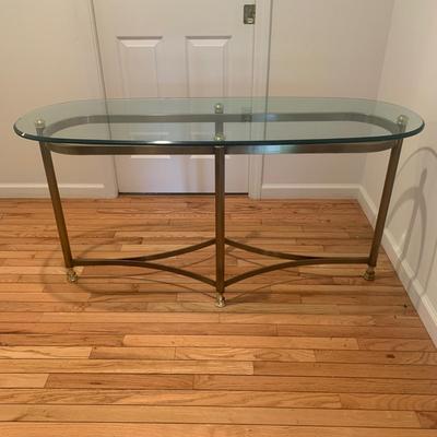 Glass Topped Brass Console Table (2H-KW)