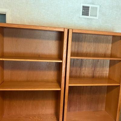 Pair of Oak Wood Bookshelf Wall Unit Cabinets