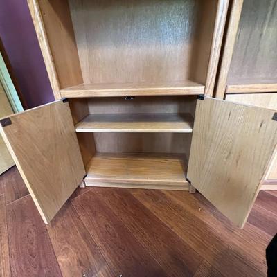 Pair of Oak Wood Bookshelf Wall Unit Cabinets
