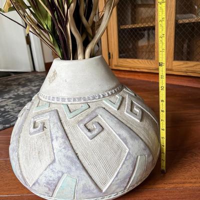Retro Modern Southwestern Etched Design Pottery Planter Home Accent Decor