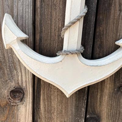 Wall Hanging White Wooden Anchor Poolside Outdoor Nautical Decor