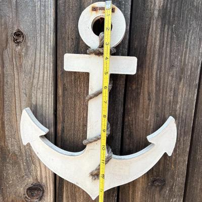 Wall Hanging White Wooden Anchor Poolside Outdoor Nautical Decor
