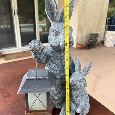 Bunny Rabbit Garden Decor Battery Operated Lantern Light Plastic Resin Yard Art