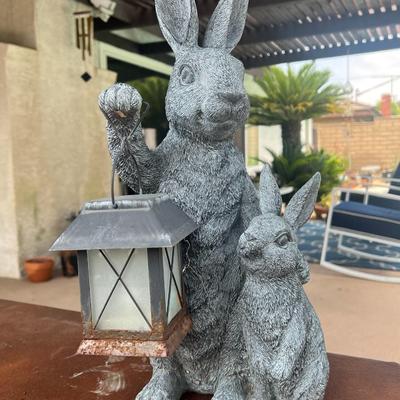 Bunny Rabbit Garden Decor Battery Operated Lantern Light Plastic Resin Yard Art