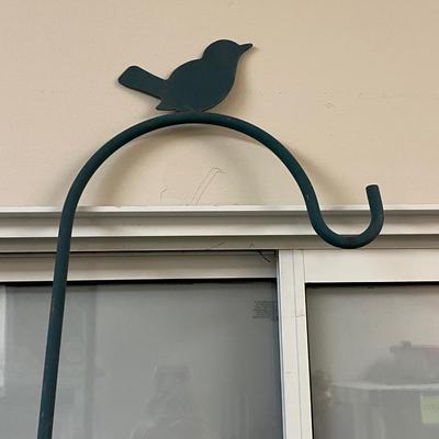 Green Painted Metal Garden Hook with Bird on Top