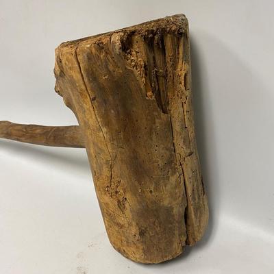 Large Primitive Crude Hand Made Wood Stump Antique Mallet
