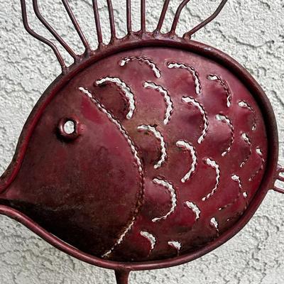 Funky Abstract Metal Fish Garden Art Candle Holder Yard Patio Decor