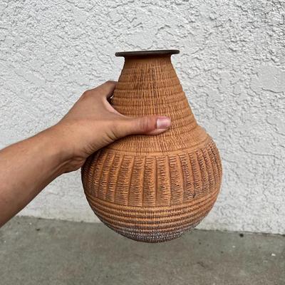 Retro Italian Etched Handmade Terracotta Pottery Art Textured Flower Vase