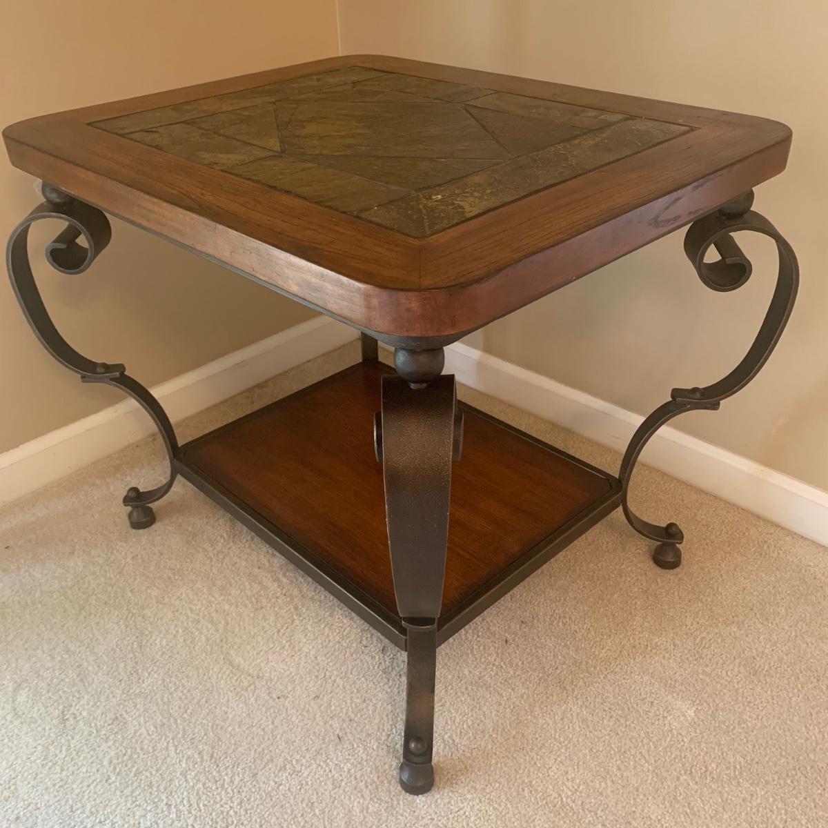 Footed Side Table with Stone Inlay (2LRKW)