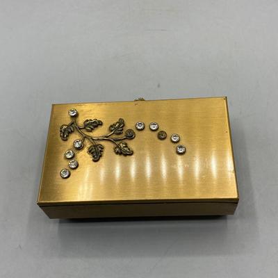 Vintage Brushed Brass Metal Trinket Box Gold Tone Product