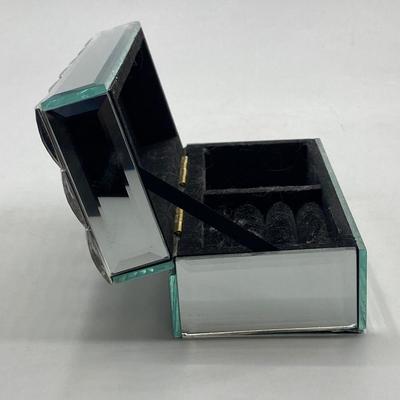Mirrored Jeweled Top Hinged Lid Trinket Jewelry Box