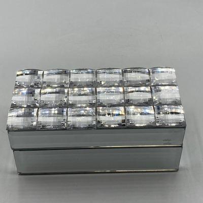 Mirrored Jeweled Top Hinged Lid Trinket Jewelry Box