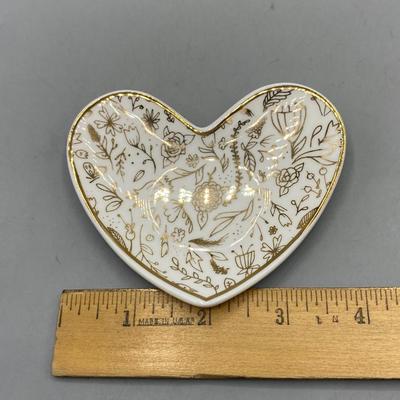 Small White Porcelain Ceramic Heart Dish with Gold Design Rosanna Seattle