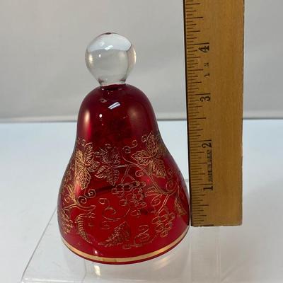 Vintage Red and Gold Grape Vine Pattern Glass Bell