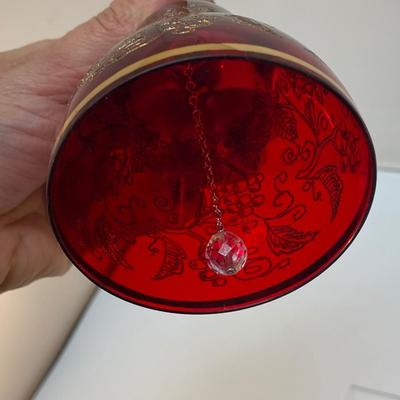 Vintage Red and Gold Grape Vine Pattern Glass Bell