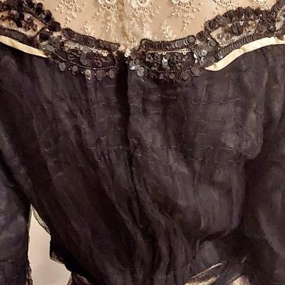 Antique Victorian 1890's  Museum Net Lace Skirt Ensemble Silk /Gelatin Sequins