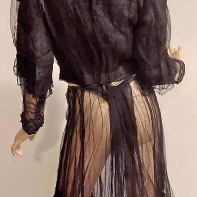 Antique Victorian 1890's  Museum Net Lace Skirt Ensemble Silk /Gelatin Sequins